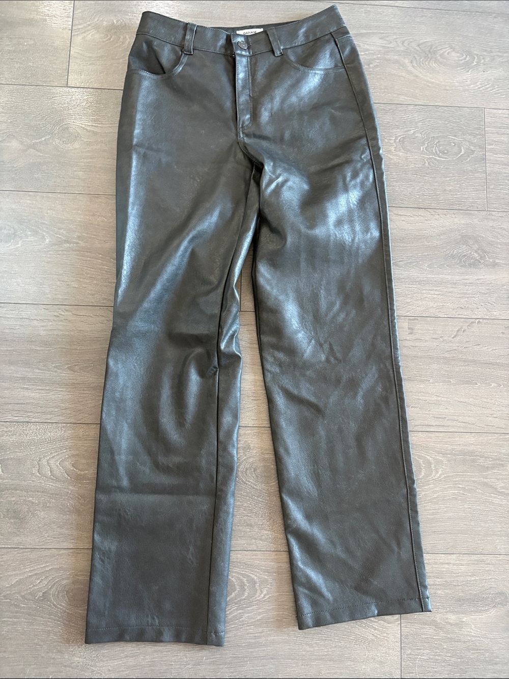 Garage Black Faux Leather Straight-Leg Pants